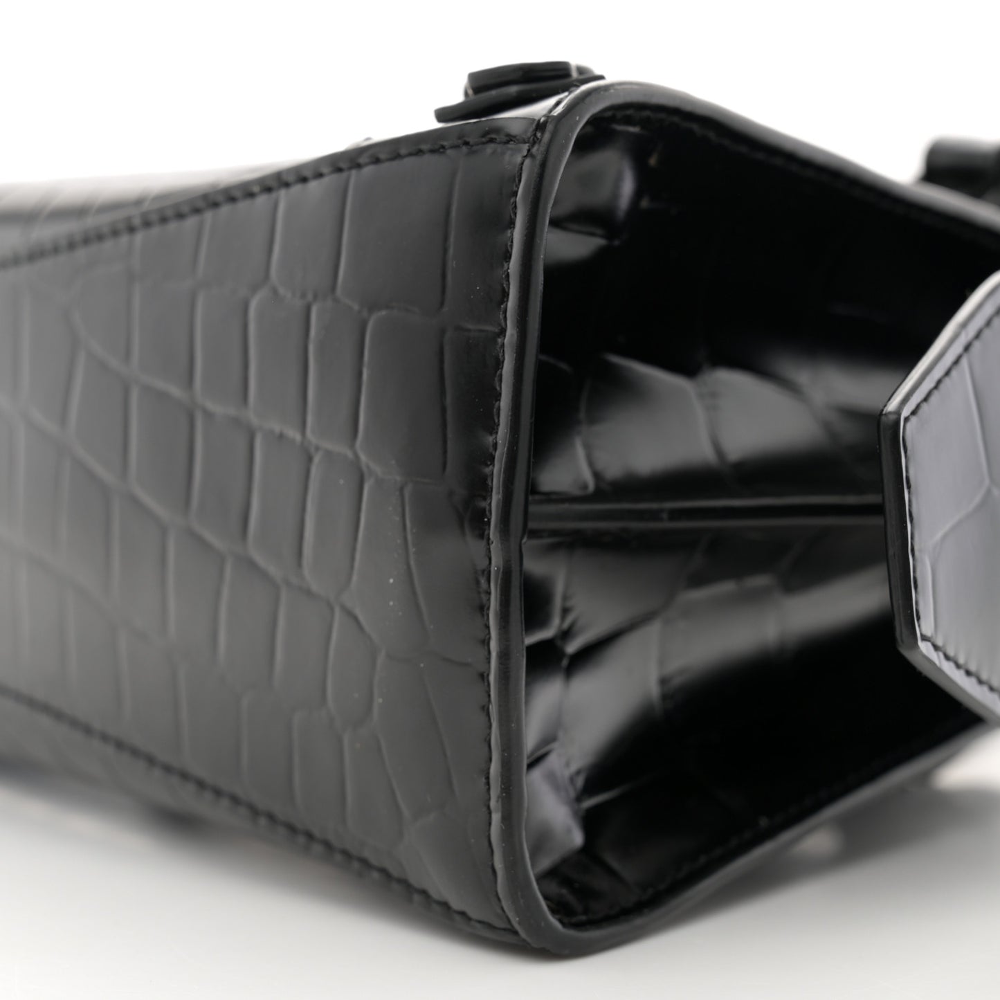 Semi Shiny Calfskin Crocodile Embossed Neo Classic Black Hardware Mini City Black