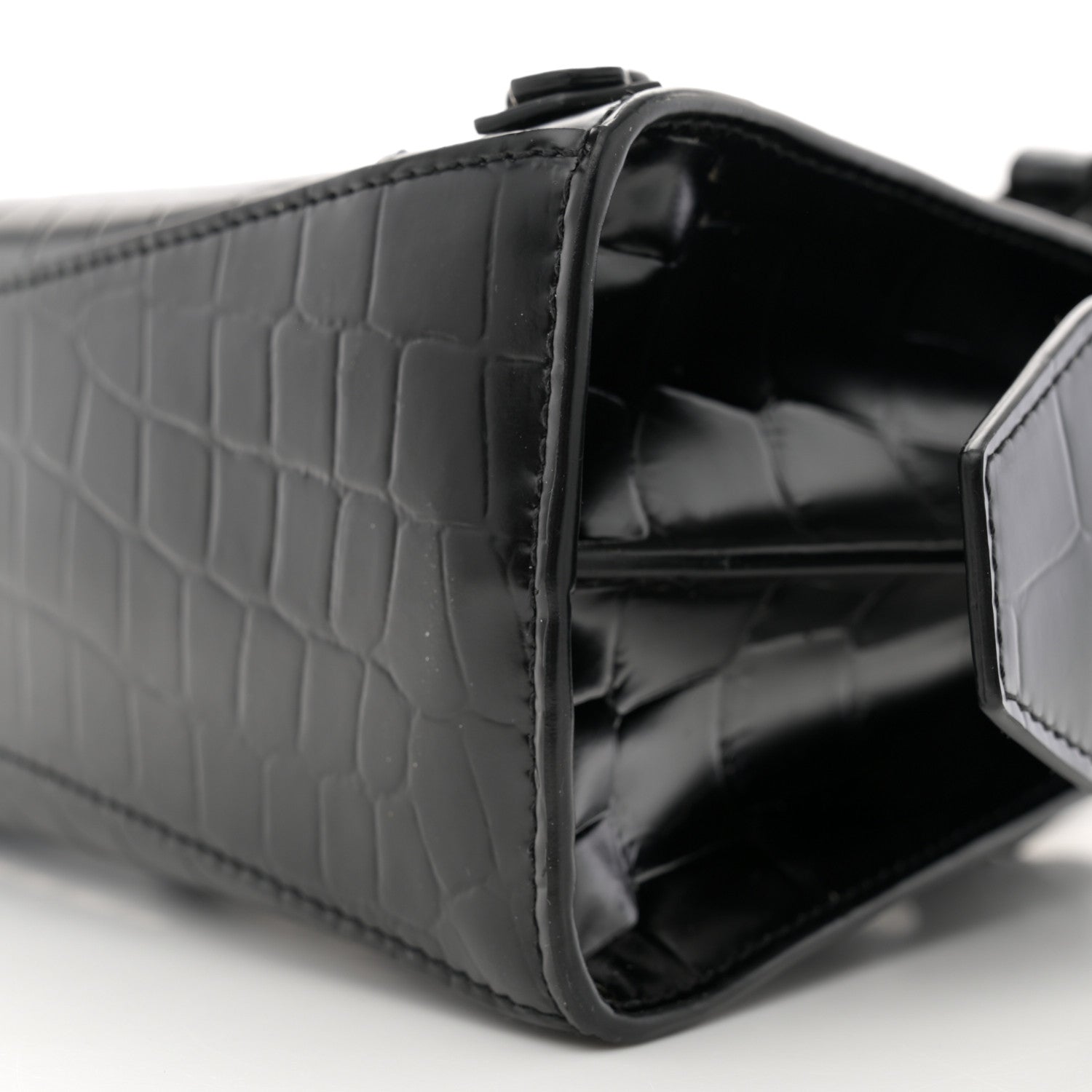 Balenciaga Semi Shiny Calfskin Crocodile Embossed Neo Classic Black Hardware Mini City Black 10 of 12
