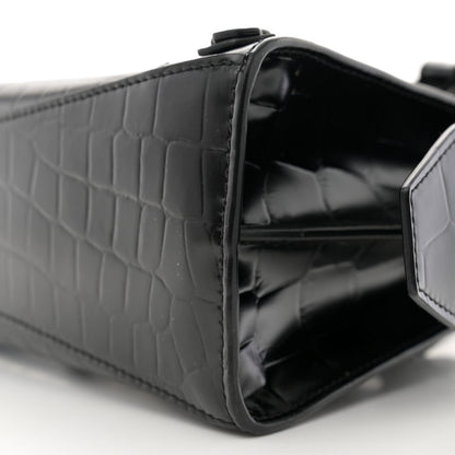 Balenciaga Semi Shiny Calfskin Crocodile Embossed Neo Classic Black Hardware Mini City Black 10 of 12