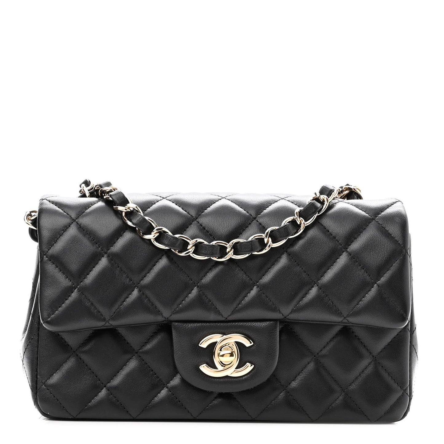 Lambskin Quilted Mini Rectangular Flap Black