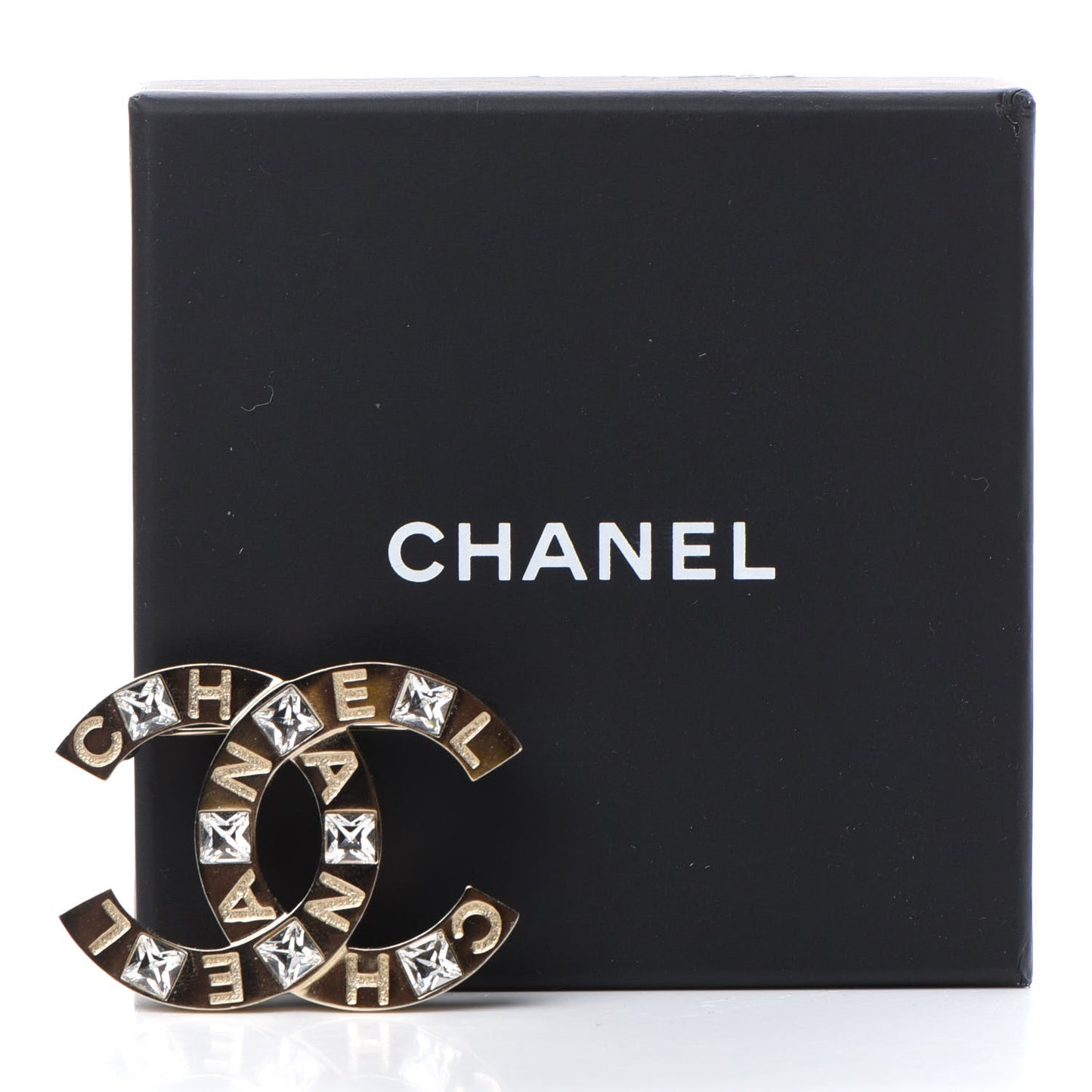Crystal Baguette CC Brooch Gold