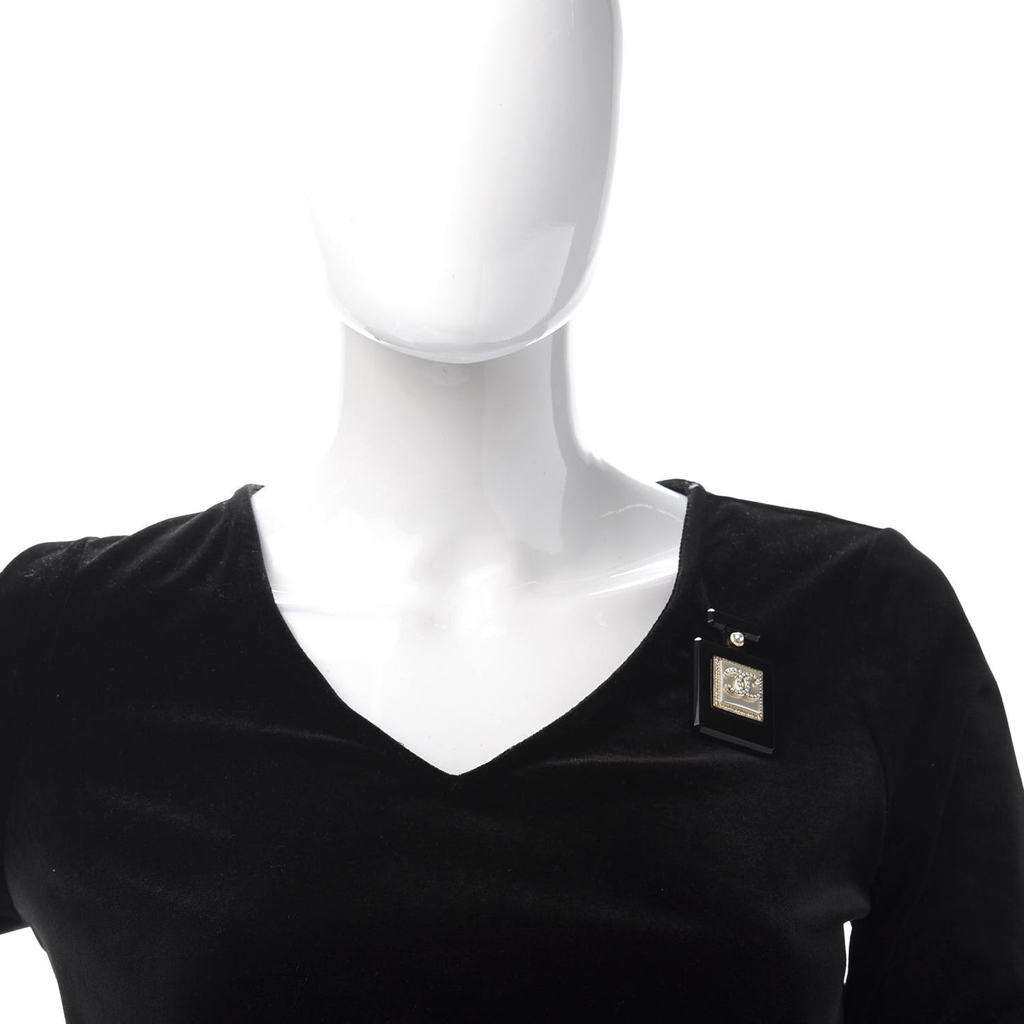 Resin Pearl Perfume Bottle CC Brooch Black Gold
