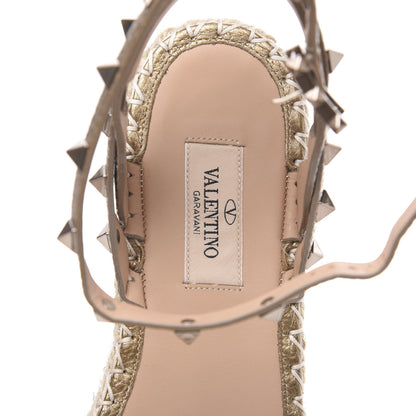 Valentino Garavani Metallic Calfskin Rockstud Ankle Strap Espadrille Flat Sandals 39 Skin 6 of 8