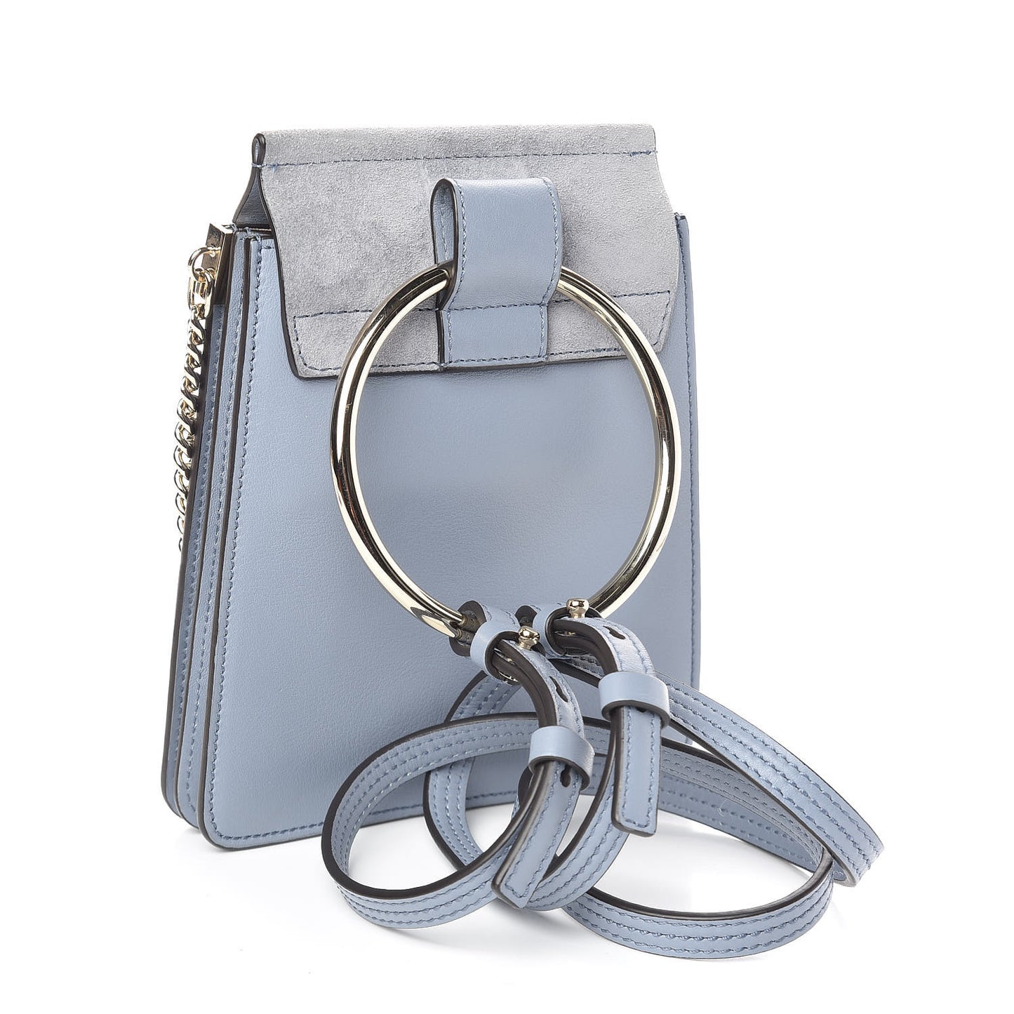 Suede Calfskin Mini Faye Bracelet Bag Washed Blue