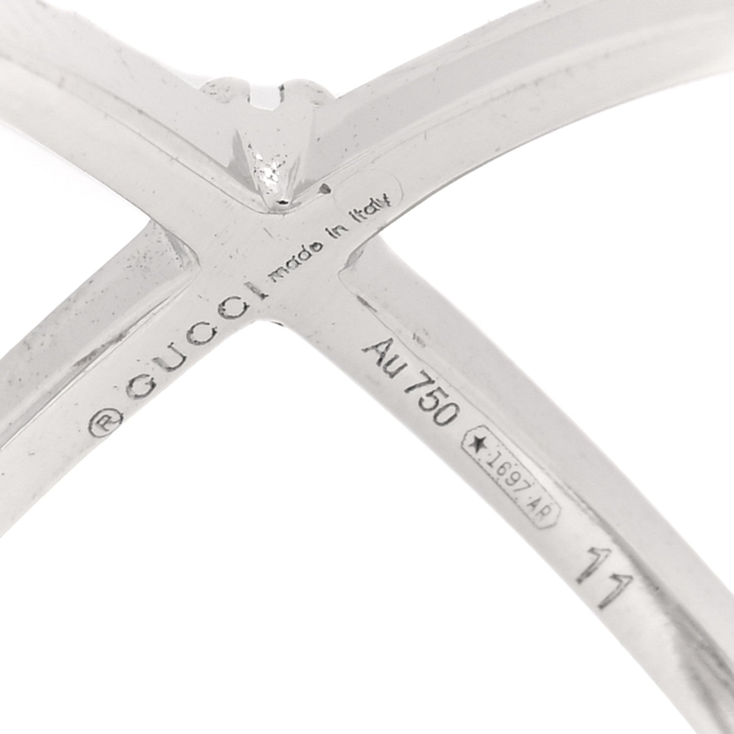 Gucci 18K White Gold Diamond Running G Cross Ring 52 6 4 of 4
