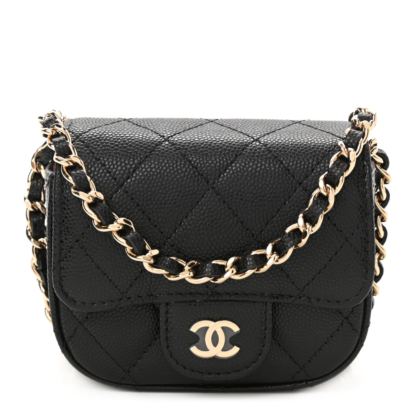 Caviar Quilted Flap Card Holder On Chain Black