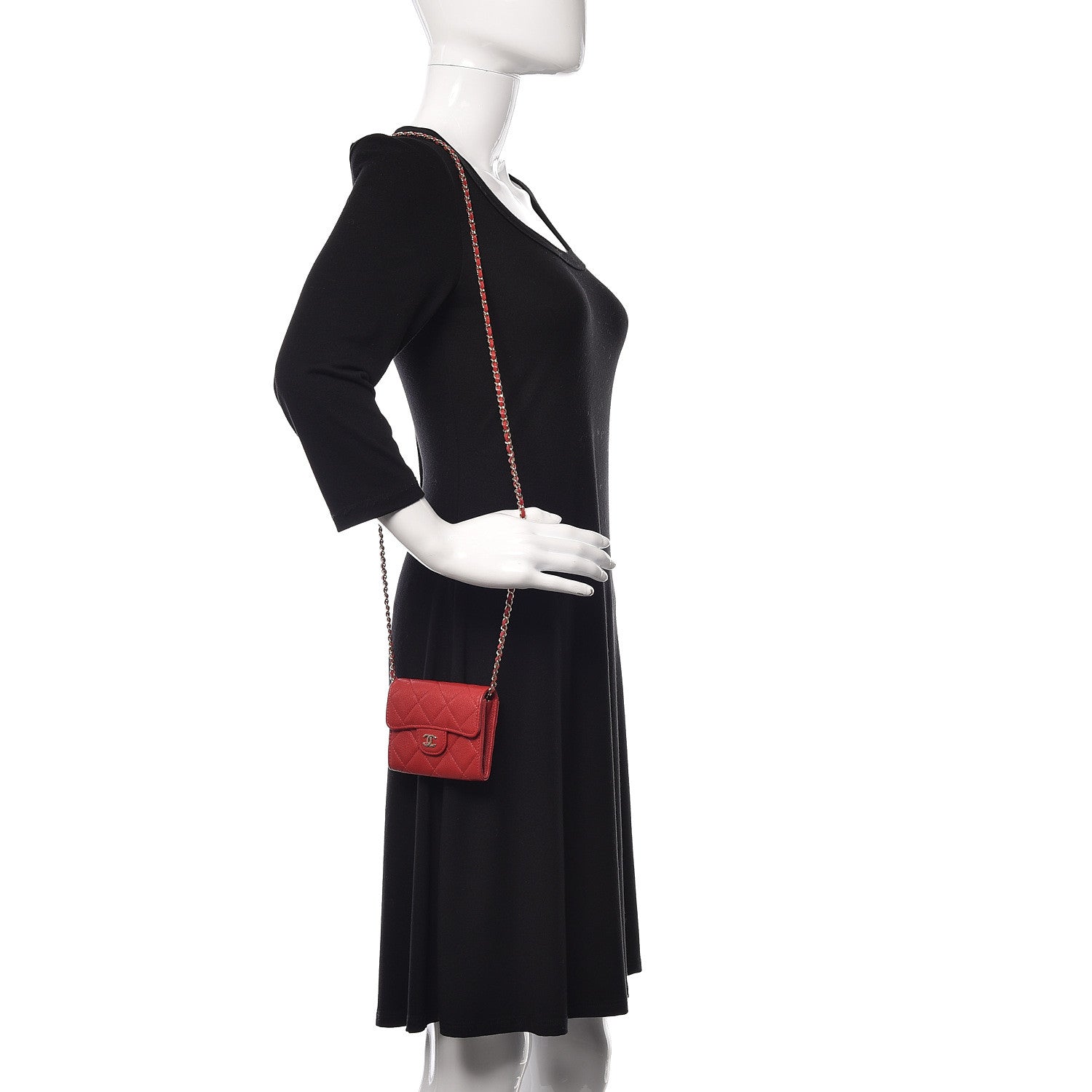 Chanel Caviar Quilted Flap Card Holder On Chain Red 2 of 8