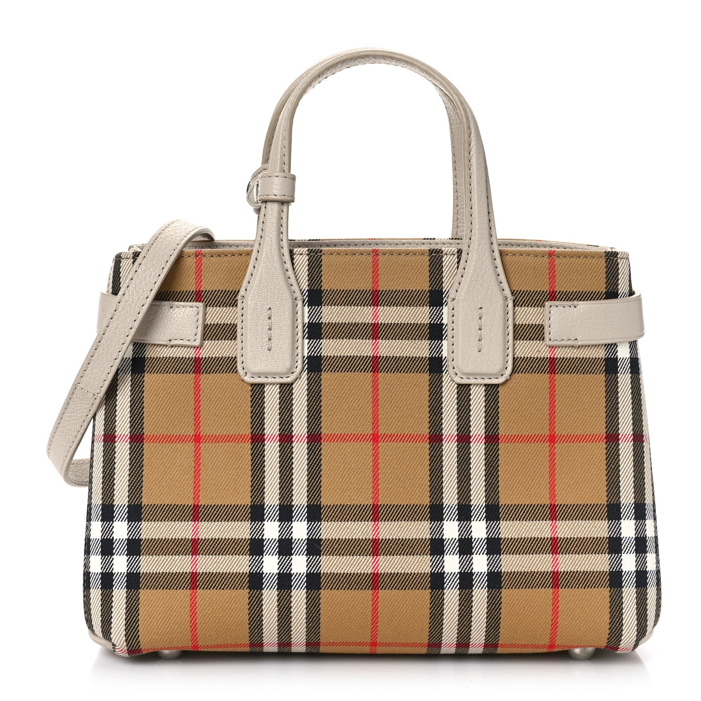 Goatskin Vintage Check Small Banner Tote Limestone