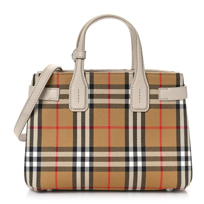 Burberry Goatskin Vintage Check Small Banner Tote Limestone 1 of 9