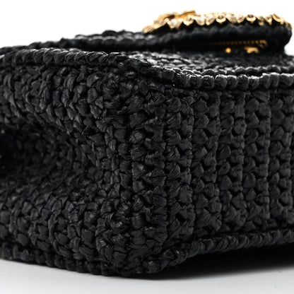 Dolce & Gabbana Raffia Woven Devotion Envelope Shoulder Bag Black 8 of 9