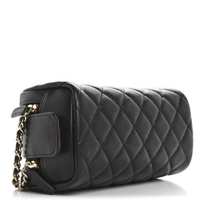 Chanel Caviar Quilted Double Zip Pouch Cosmetic Case Black 4 of 9