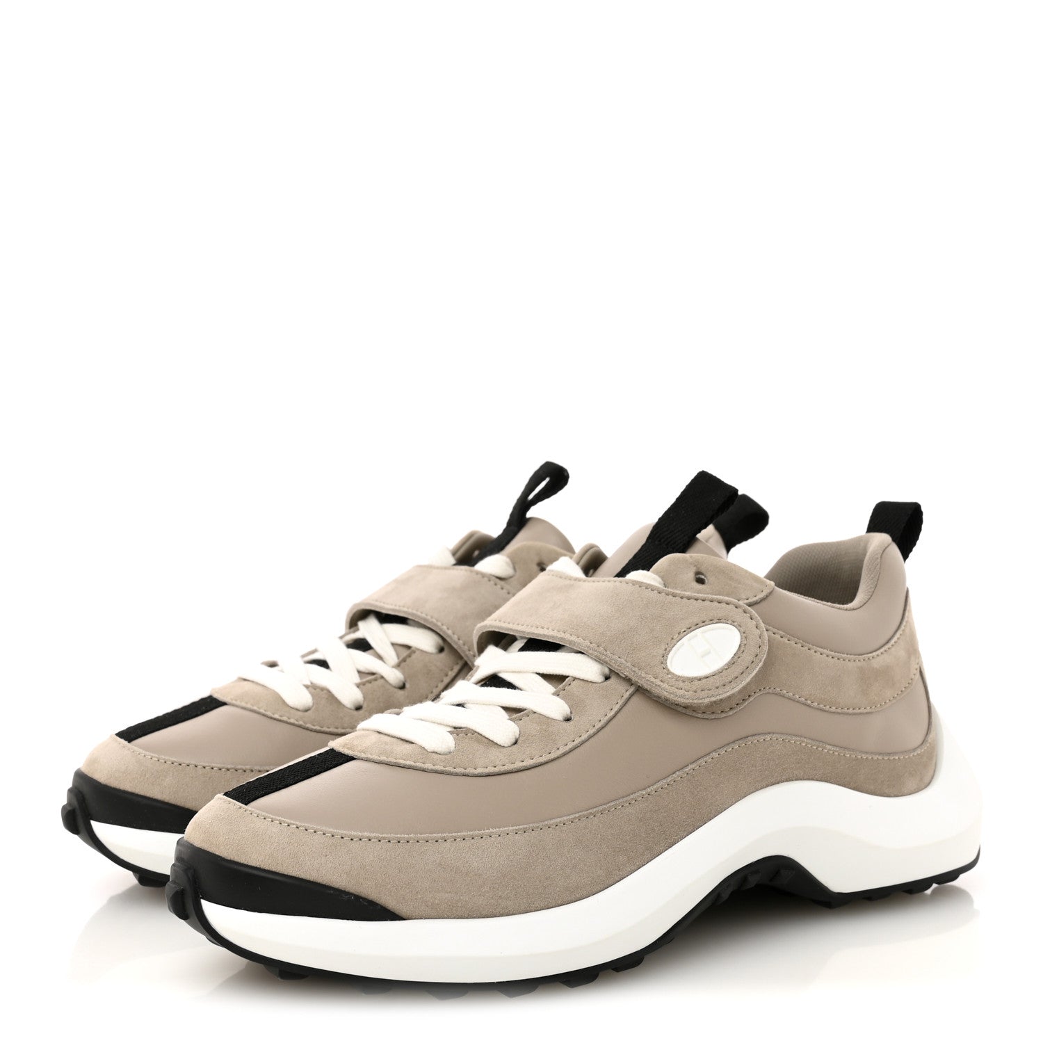 Hermes Calfskin Suede Goatskin Loop Sneakers 37 Beige Galet 4 of 10