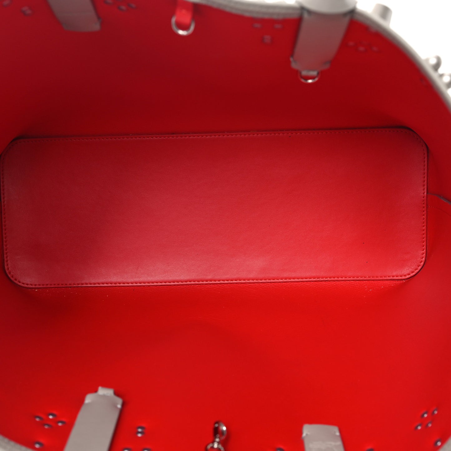 Calfskin Empire Spike Studded East West Cabata Tote Light Grey