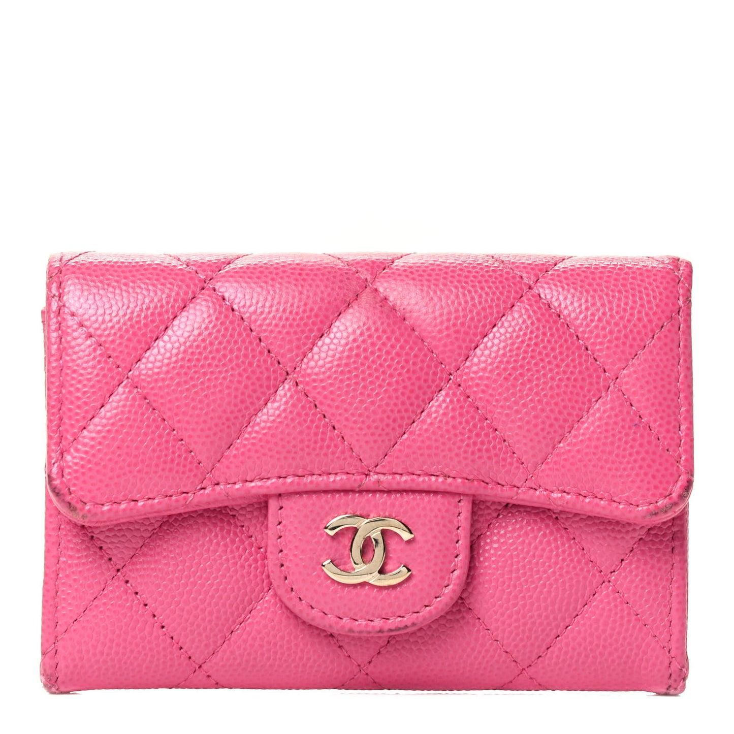 Caviar Quilted Flap Card Holder Wallet Pink