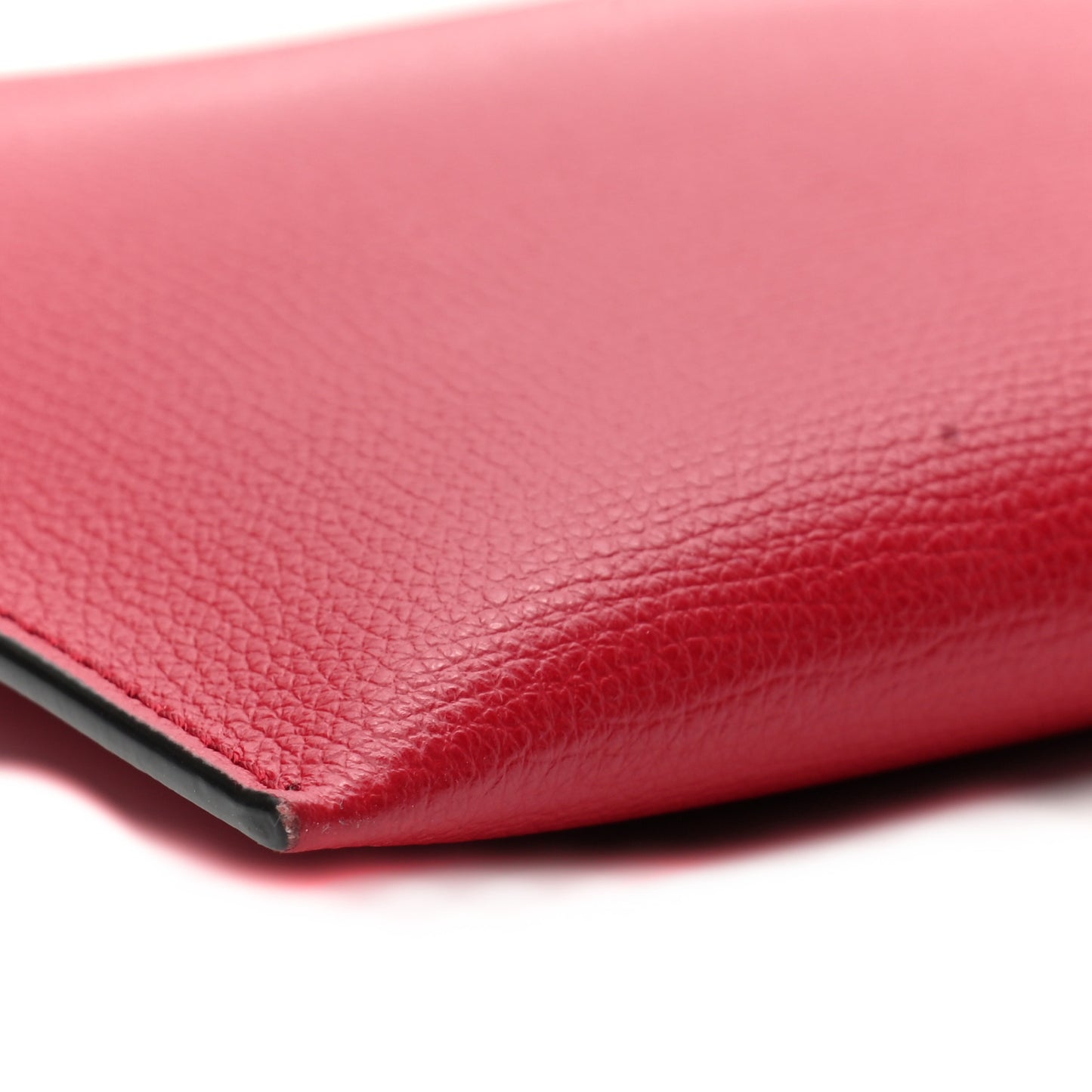Grainy Calfskin Haymarket Check Zip Pouch Red
