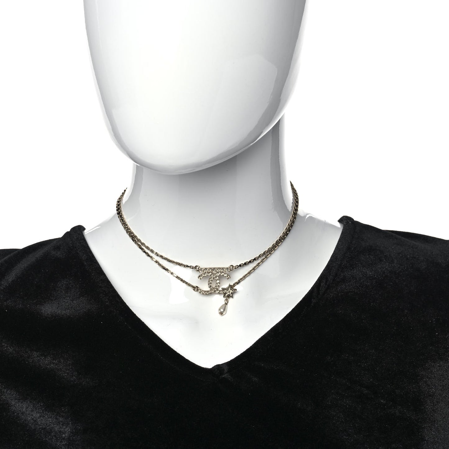 Pearl Crystal CC Star Choker Necklace Gold