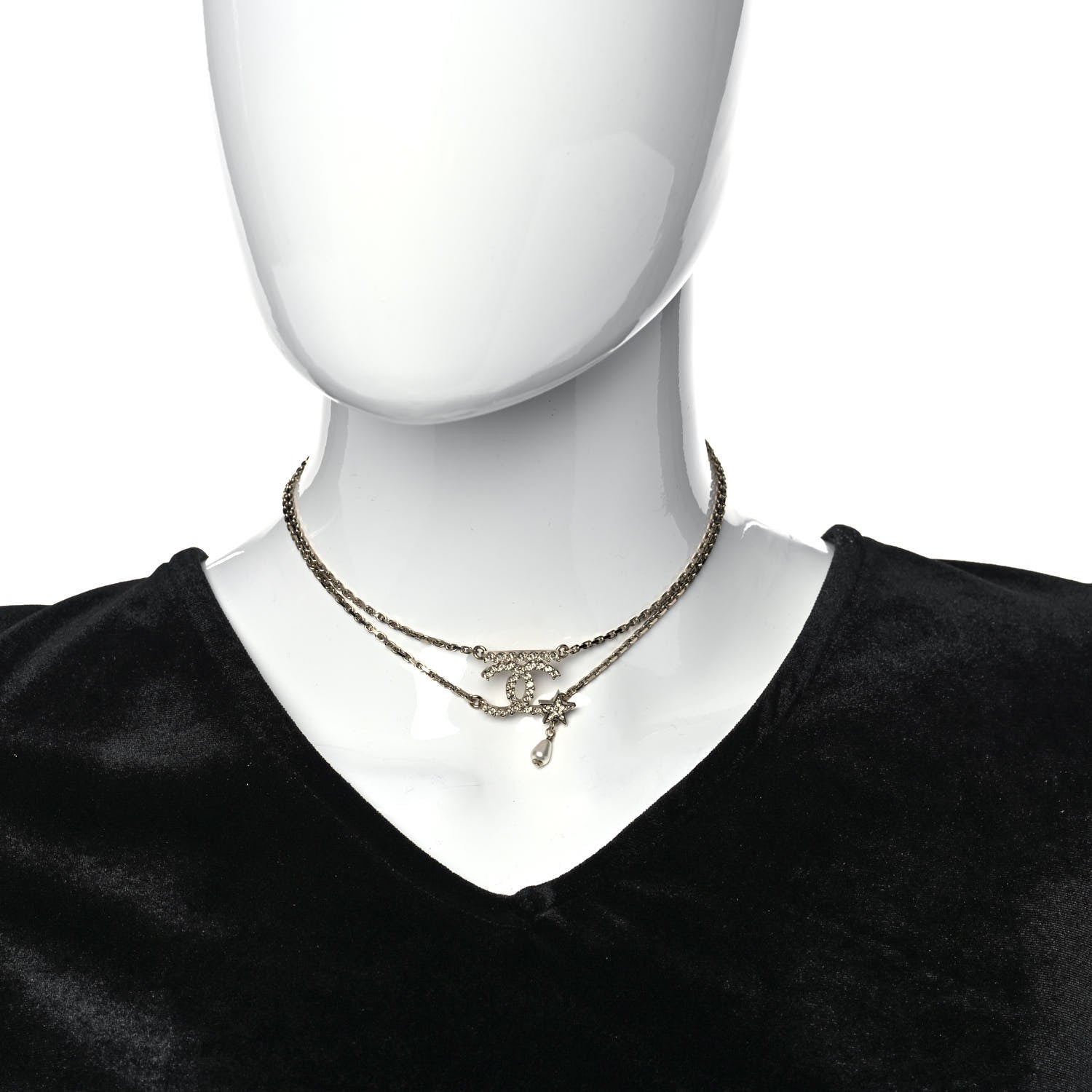 Chanel Pearl Crystal CC Star Choker Necklace Gold 2 of 5