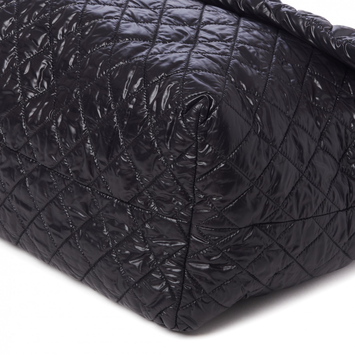 Nylon Quilted Large Coco Cocoon Shopping Tote and Messenger Bag Black