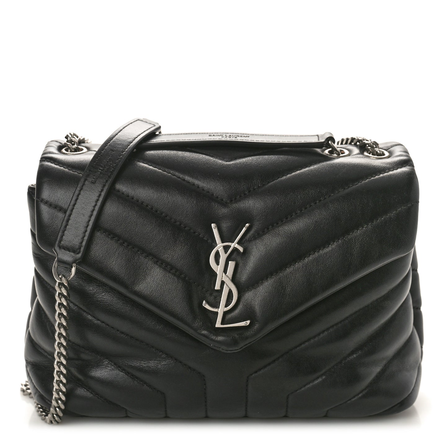 Calfskin Y Quilted Monogram Small Loulou Chain Satchel Black