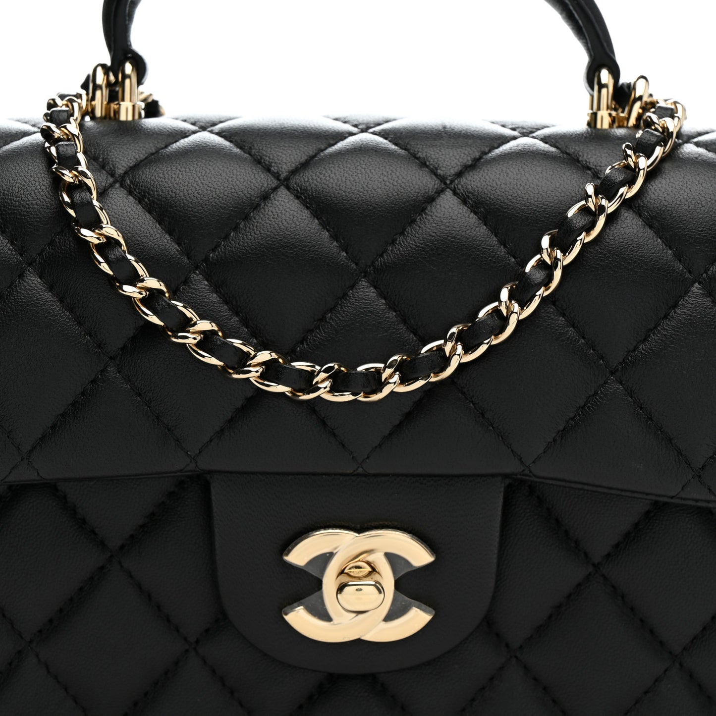 Lambskin Quilted Mini Top Handle Rectangular Flap Black