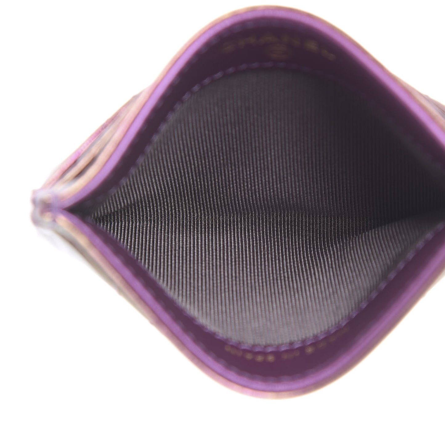 Iridescent Lambskin Quilted Card Holder Purple