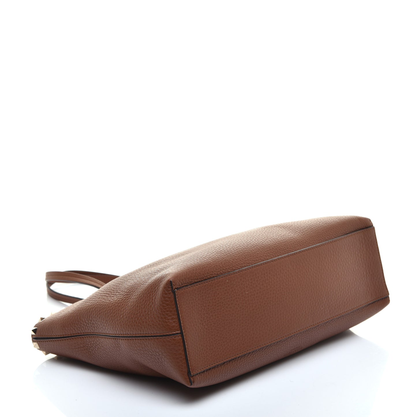 Grained Calfskin Small Rockstud Shoulder Tote Bright Cognac