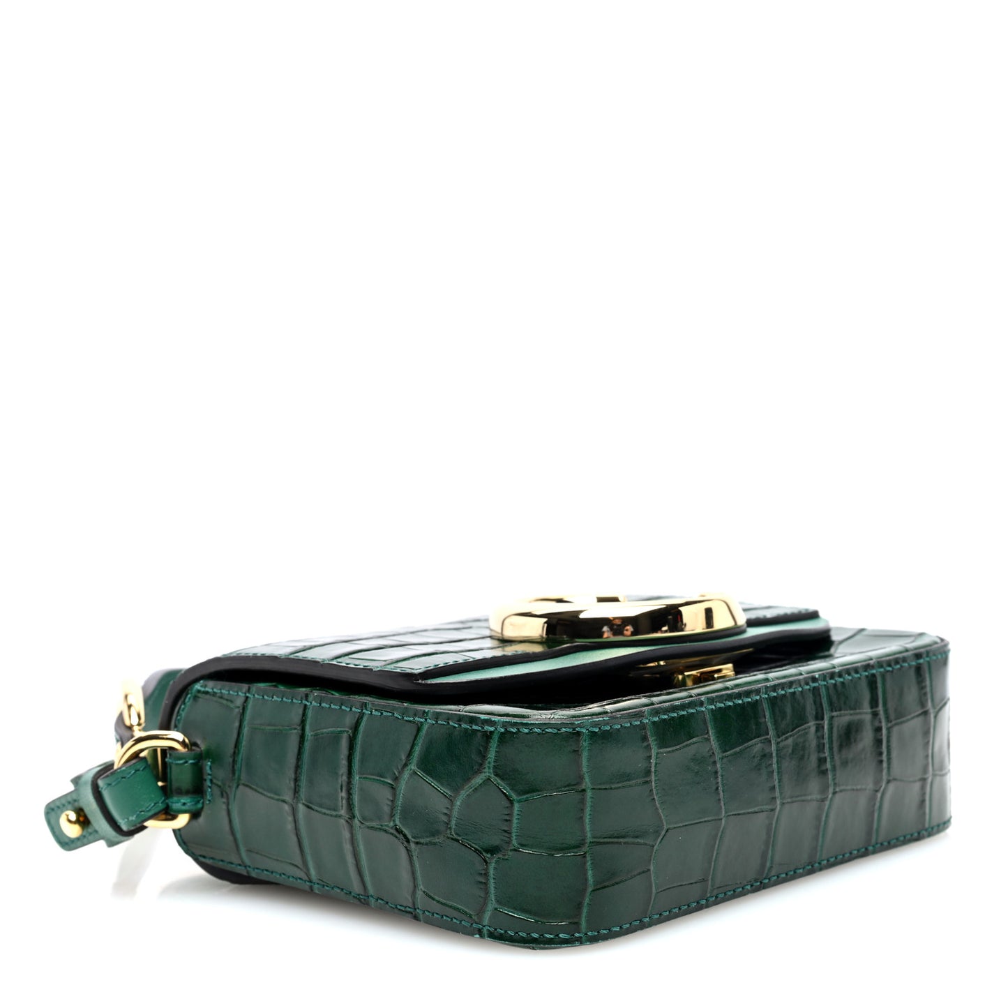 Calfskin Crocodile Embossed Mini C Double Carry Woodsy Green