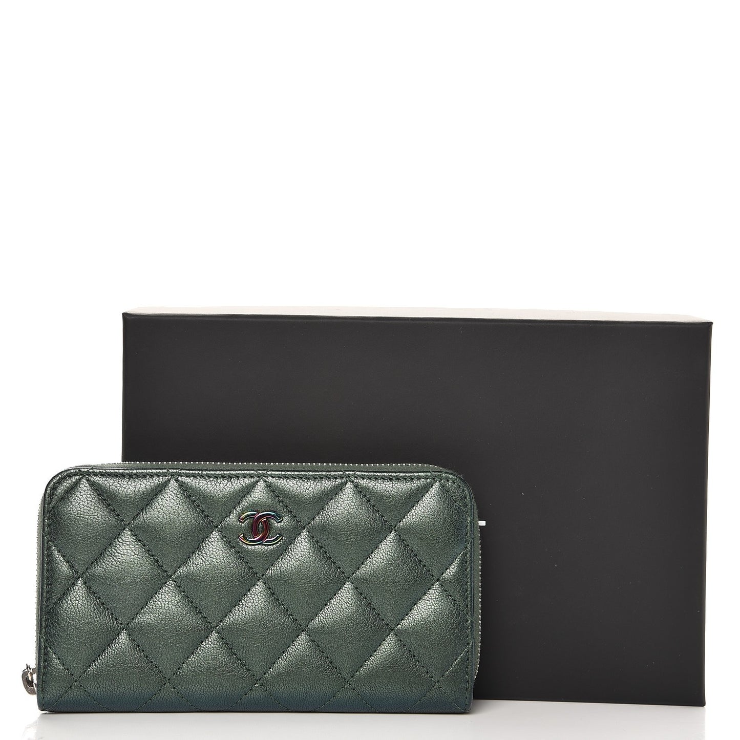 Iridescent Goatskin Quilted Small Zip Around Wallet Green