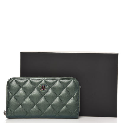 Chanel Iridescent Goatskin Quilted Small Zip Around Wallet Green 9 of 9