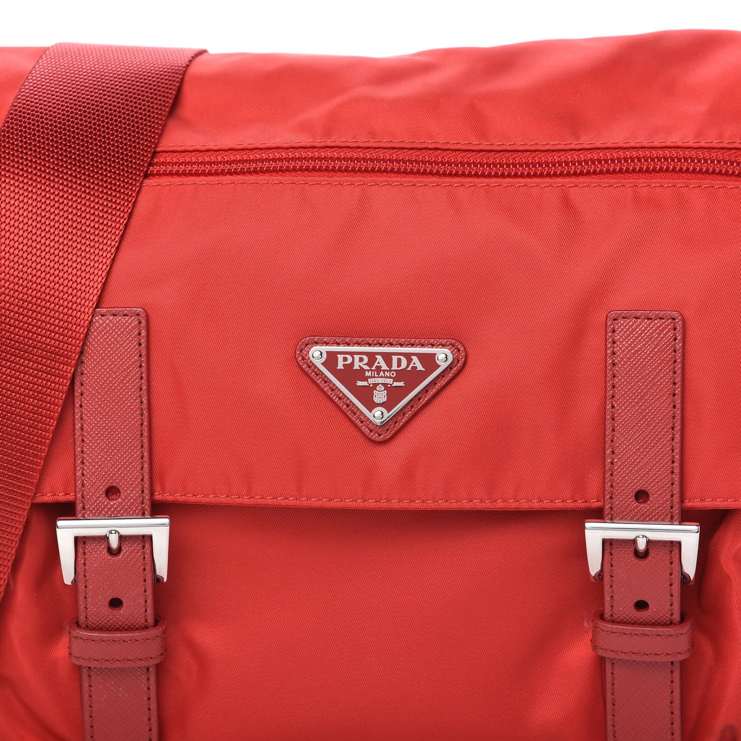 Prada Tessuto Nylon Saffiano Messenger Bag Red 10 of 10