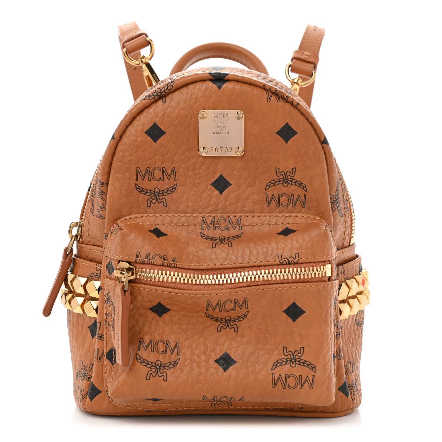 MCM Visetos Side Stud X-Mini Stark Backpack Cognac 1 of 8