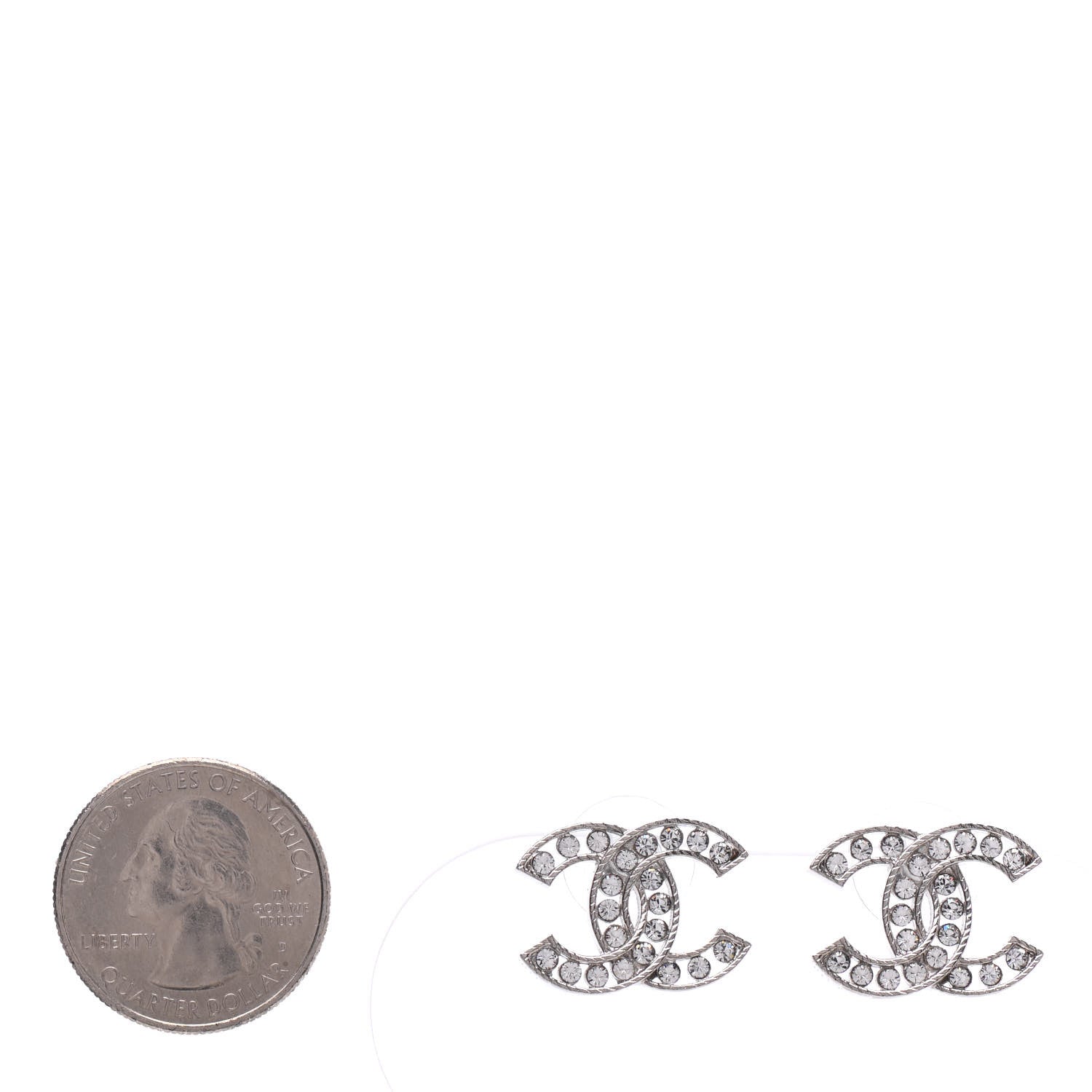 Chanel Crystal CC Earrings Silver 2 of 4