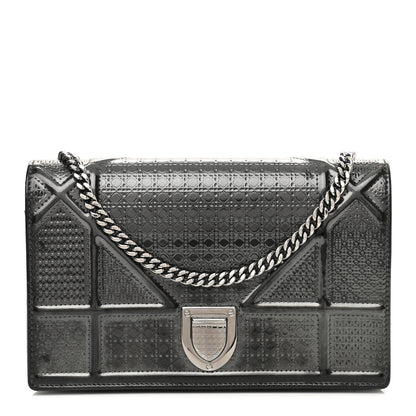 Christian Dior Metallic Patent Micro-Cannage Diorama Wallet on Chain Pouch Onyx Black 1 of 15