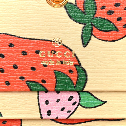 Gucci Calfskin Strawberry Print Zumi Chain Card Case Wallet Ivory Red 6 of 11
