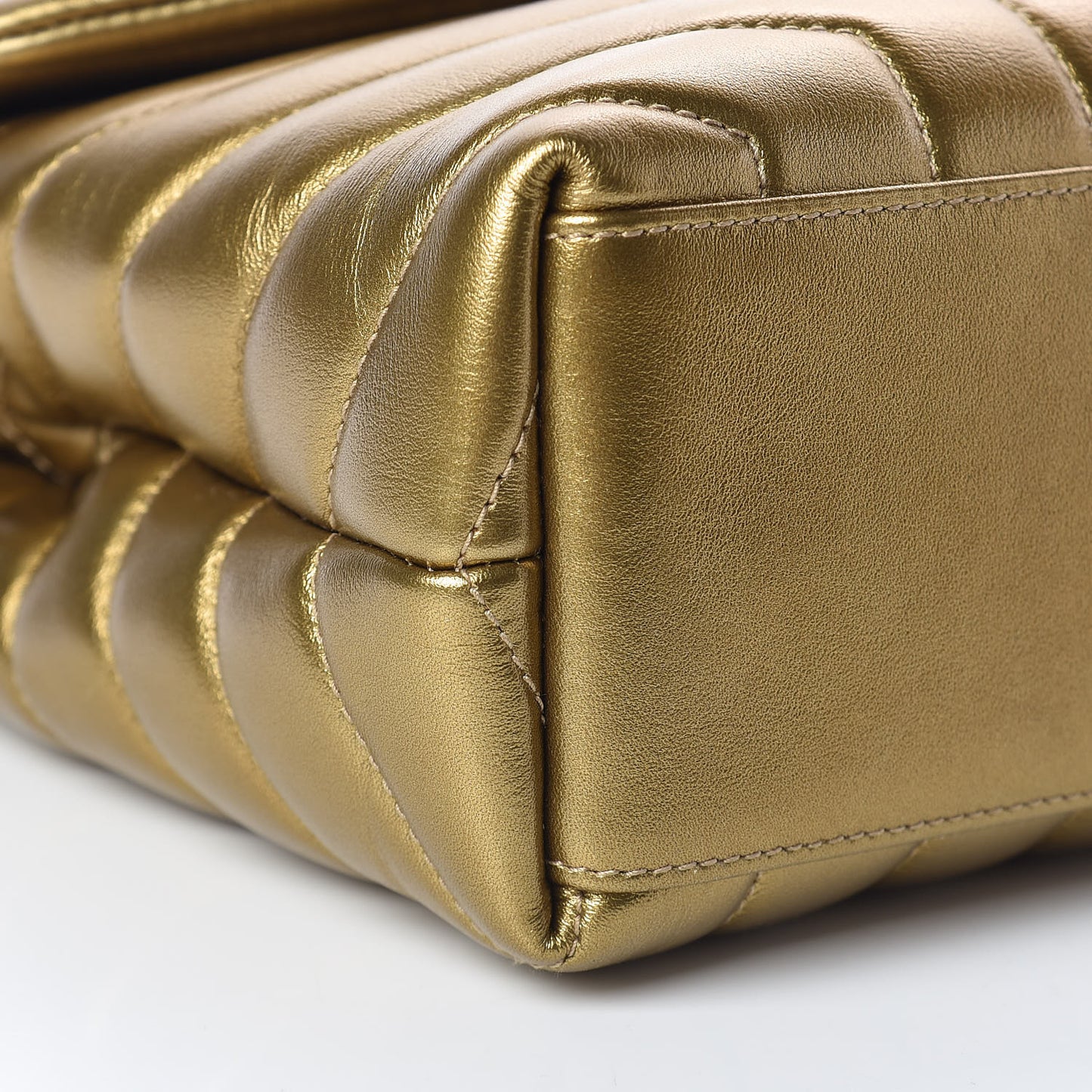 Metallic Calfskin Y Quilted Small Loulou Monogram Chain Satchel Gold