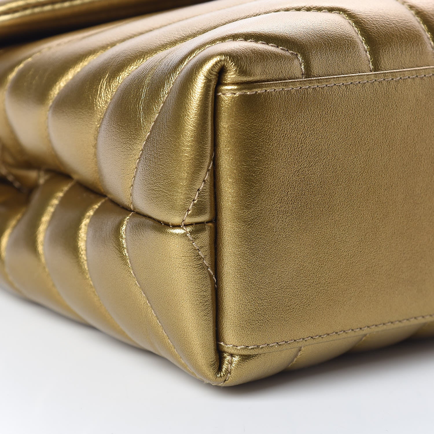 Saint Laurent Metallic Calfskin Y Quilted Small Loulou Monogram Chain Satchel Gold 10 of 12