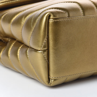 Saint Laurent Metallic Calfskin Y Quilted Small Loulou Monogram Chain Satchel Gold 10 of 12