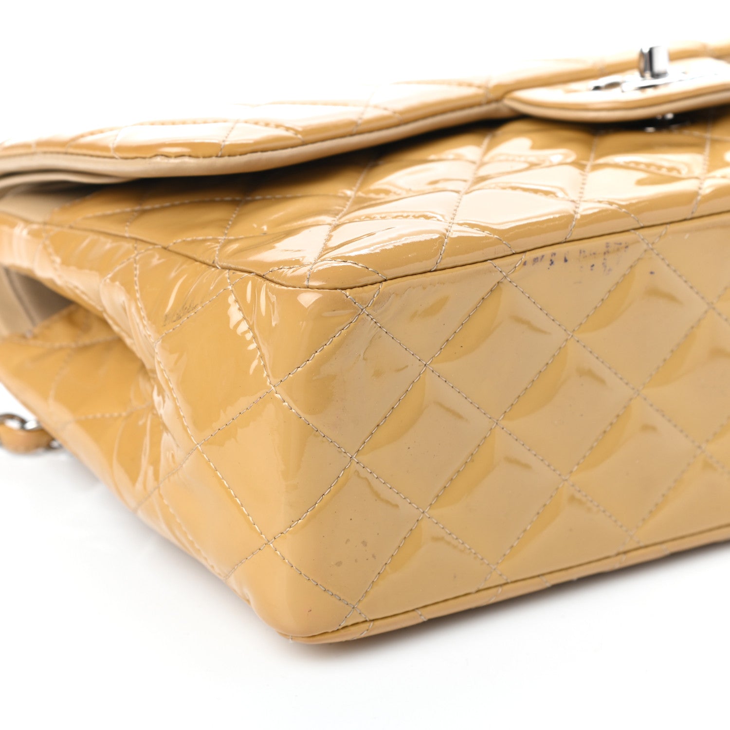 Chanel Patent Quilted Jumbo Double Flap Yellow 12 of 14