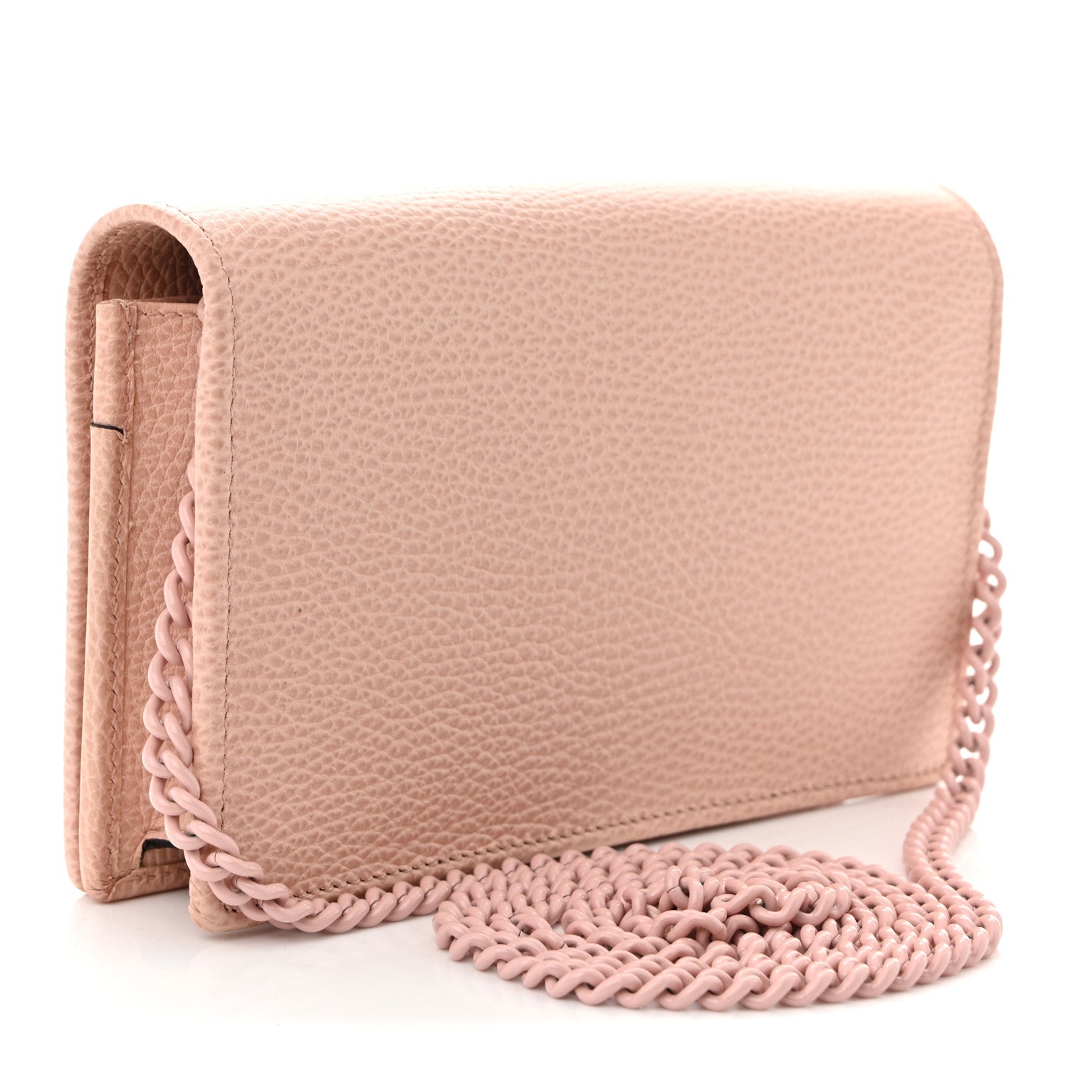 Gucci Dollar Calfskin Enamel Monochrome Mini GG Marmont Chain Wallet Perfect Pink 3 of 9
