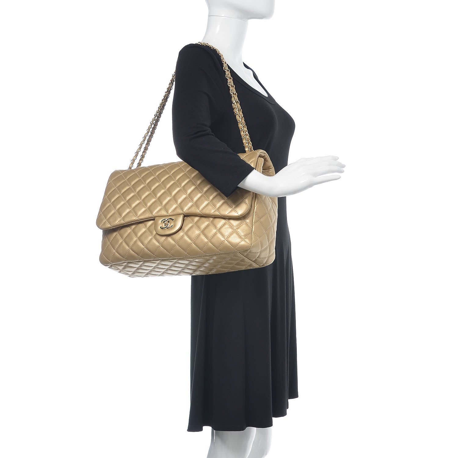 Chanel Metallic Calfskin Quilted Small XXL Travel Flap Bag Gold 2 of 11