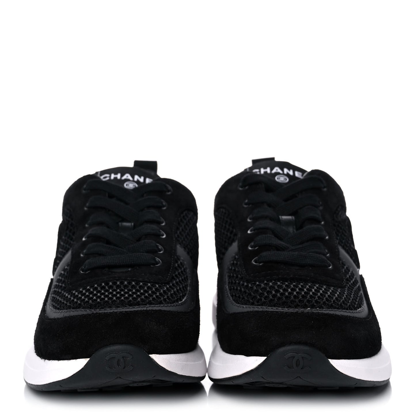 Calfskin Mesh Lycra Suede Womens Logo Sneakers 39.5 Black