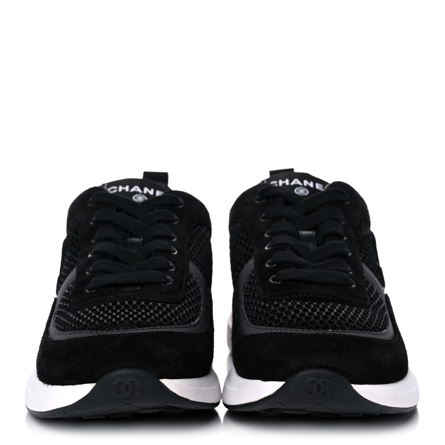 Chanel Calfskin Mesh Lycra Suede Womens Logo Sneakers 39.5 Black 2 of 9
