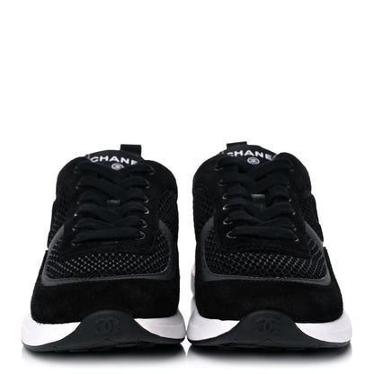 Chanel Calfskin Mesh Lycra Suede Womens Logo Sneakers 39.5 Black 2 of 9