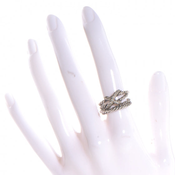 David Yurman Sterling Silver Diamond X Crossover Ring 6 2 of 5