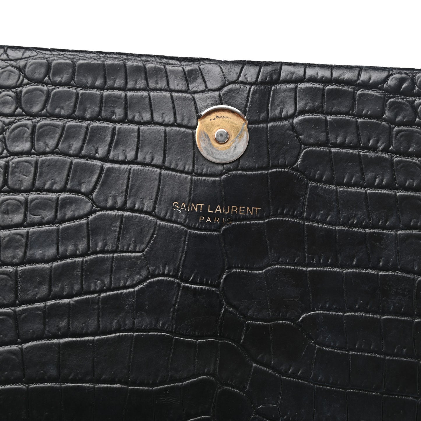 Calfskin Crocodile Embossed Medium Classic Monogram Kate Tassel Satchel Black