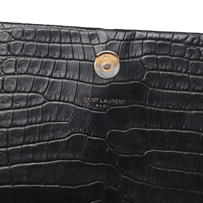 Saint Laurent Calfskin Crocodile Embossed Medium Classic Monogram Kate Tassel Satchel Black 9 of 13