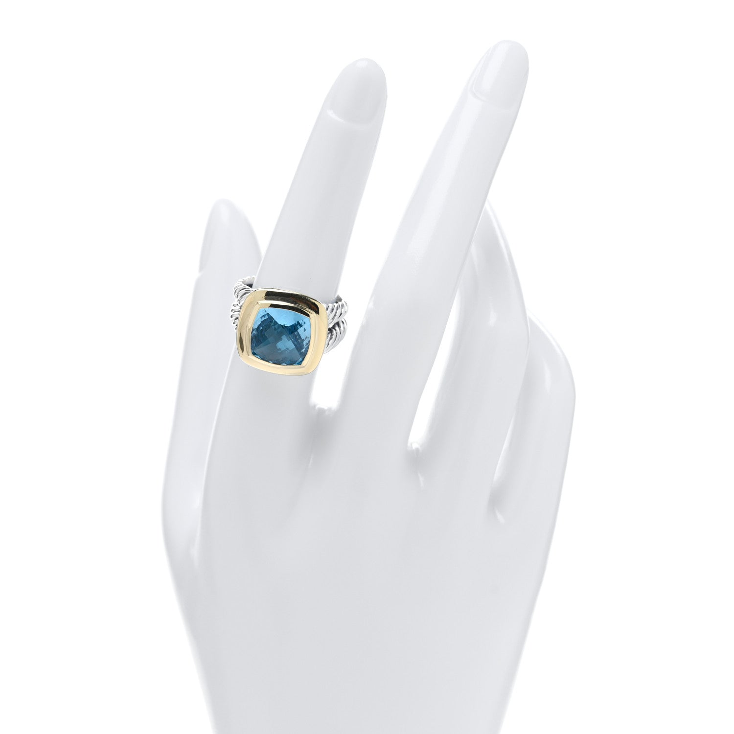 David Yurman Sterling Silver 18K Yellow Gold Blue Topaz 11mm Albion Ring 54 7 2 of 4