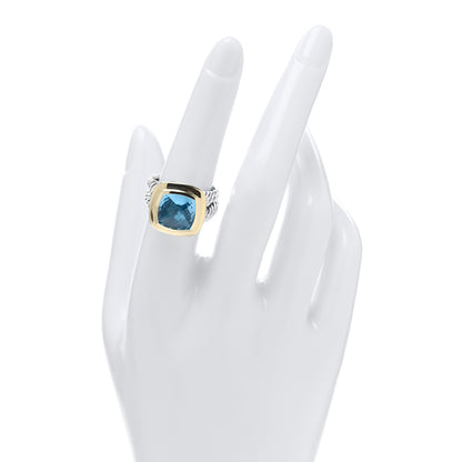 David Yurman Sterling Silver 18K Yellow Gold Blue Topaz 11mm Albion Ring 54 7 2 of 4