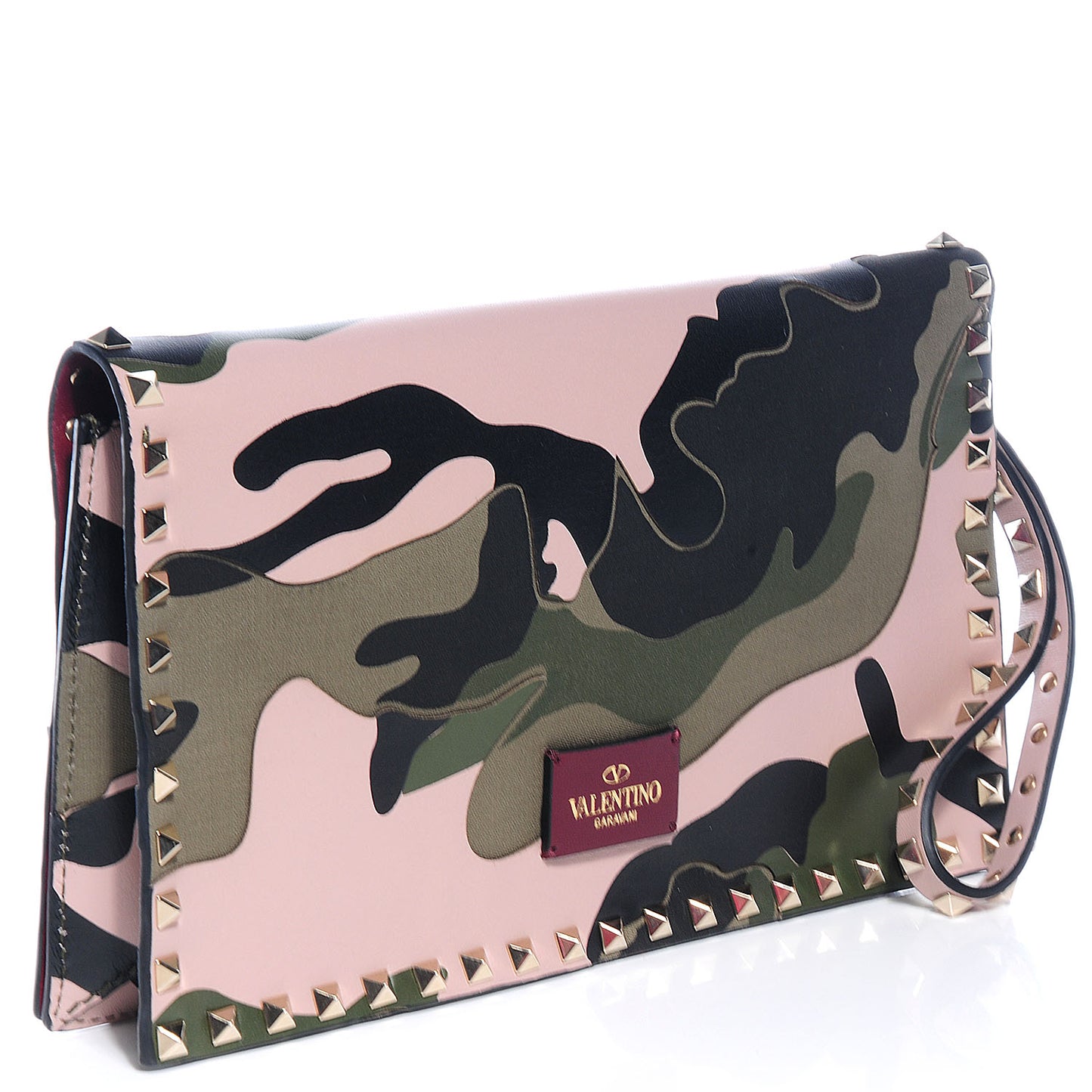 Nappa Canvas Camouflage Rockstud Wristlet Clutch Multicolor