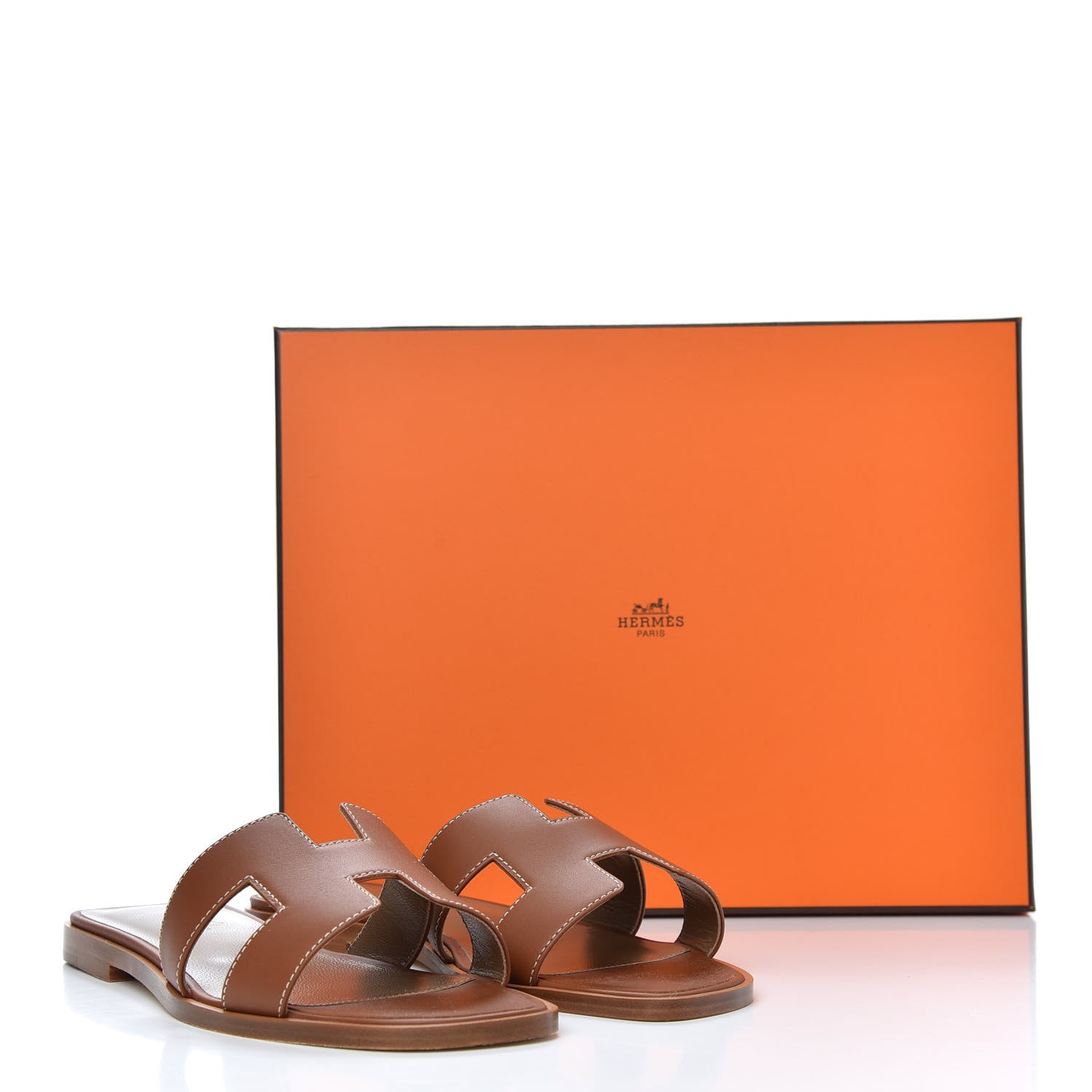 Hermes Box Calfskin Oran Sandals 37 Gold 11 of 11